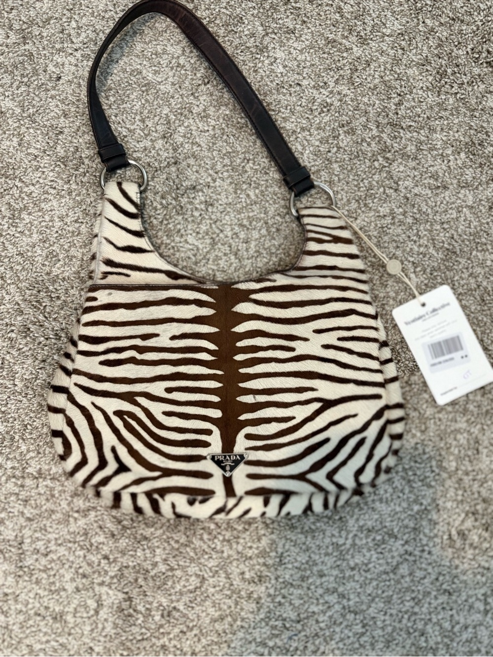 Prada Ivory and Brown Zebra-Pattern Shoulder Bag